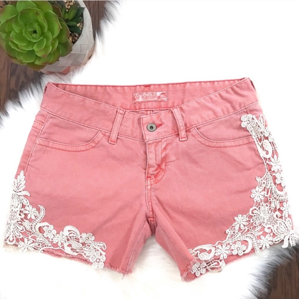 Guess Josie Lace Pink Denim Shorts